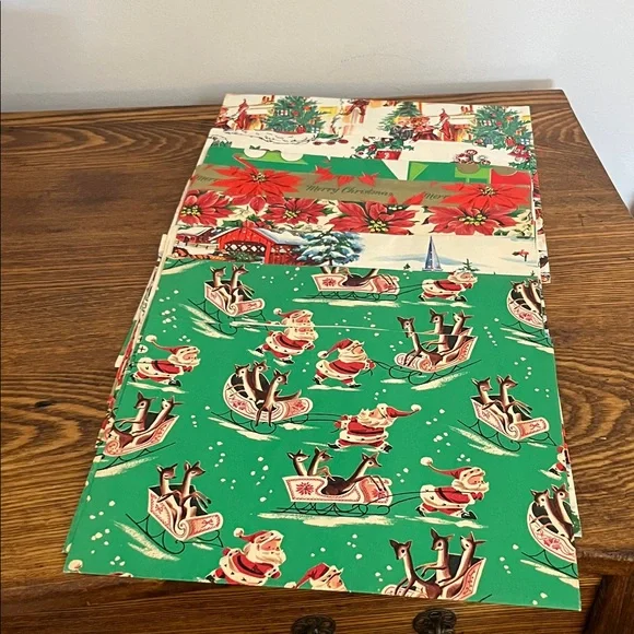 Festive Vintage Christmas Wrapping Paper Set 7 Pices - Picture 1 of 12